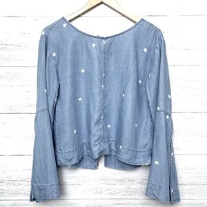 Cloth & Stone Women's Top Chambray Polka Dot Crop Top Open Back Bell Sleeves S